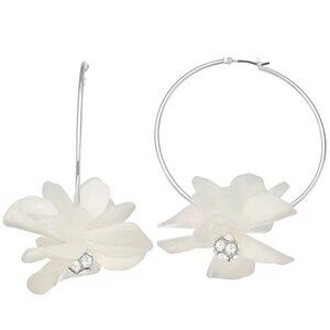 NINE WEST Romantic Floral Silver White Clear Crystal Fireball Hoop Earrings~NEW!